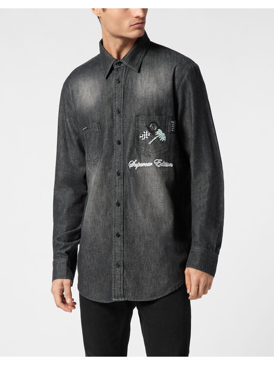 PHILIPP PLEIN PHILIPP PLEIN camicia di jeans 22651 Grigio Regular Fit