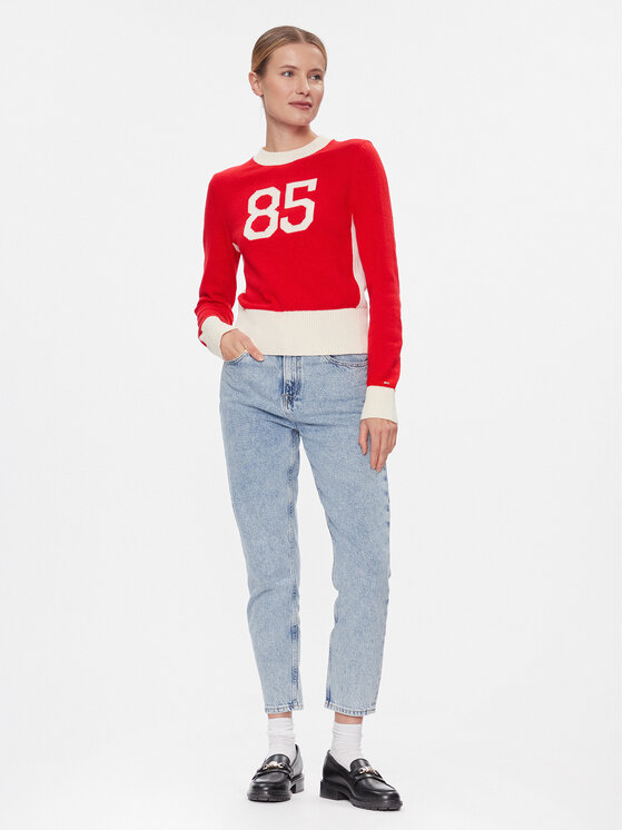 Tommy Hilfiger Tommy Hilfiger Sweater Varsity 85 Graphic C-Nk Swt WW0WW40718 Piros Slim Fit