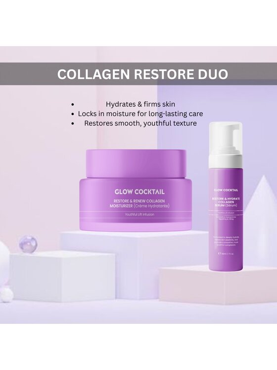 Glow Cocktail Glow Cocktail Nawilżający krem kolagenowy Restore & Renew 50 ml + Serum kolagenowe Restore & Hydrate 30 ml Zestaw do pielęgnacji skóry