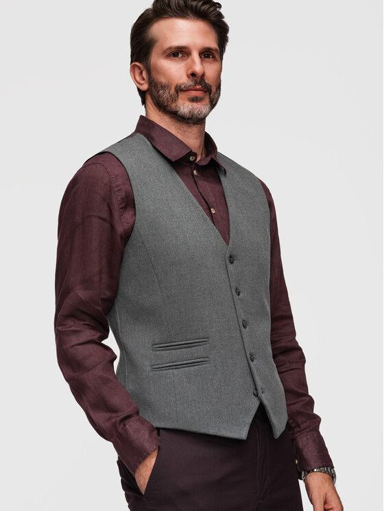 Ombre Ombre Kamizelka V64 Szary Slim Fit