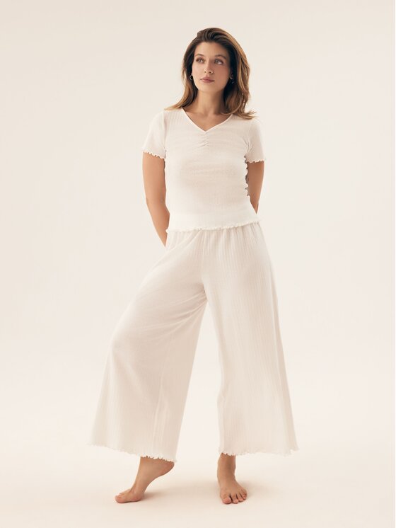 Esotiq Esotiq Piżama 43208 Kremowy Regular Fit