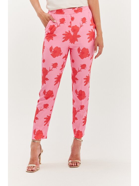 NAOKO NAOKO Kalhoty z materiálu More Amore Růžová Regular Fit