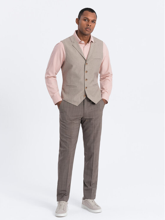 Ombre Ombre Kamizelka OM-BLZV-0109 Beżowy Fitting Fit