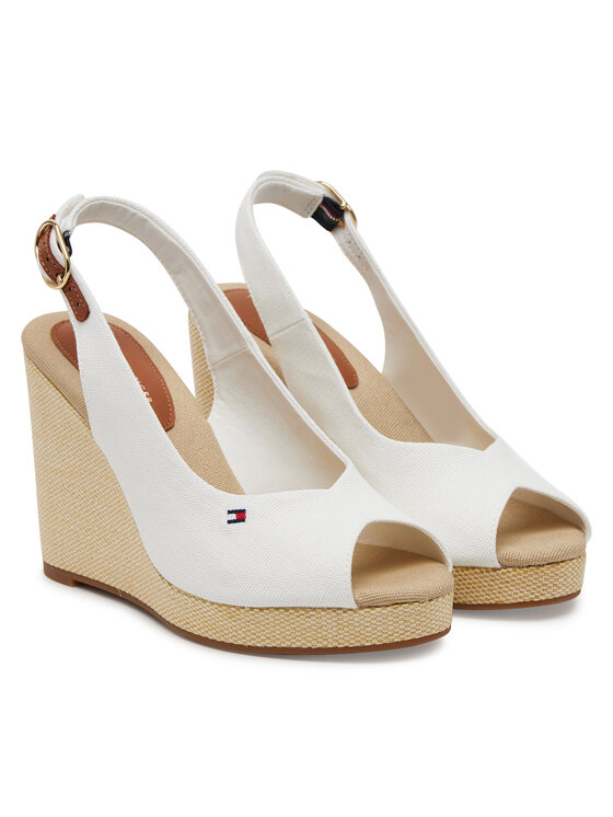Tommy Hilfiger Tommy Hilfiger Espadrillas Flag High Wedge Espad Slingback FW0FW08597 Bianco