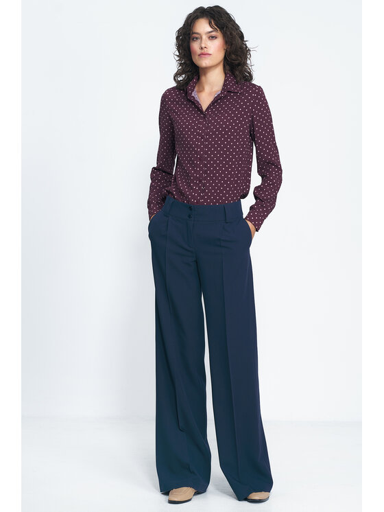 NIFE NIFE Kalhoty z materiálu SD81 Tmavomodrá Wide Leg