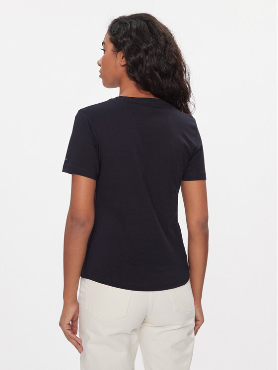Tommy Hilfiger Tommy Hilfiger T-Shirt Flag Script WW0WW41761 Tmavomodrá Slim Fit