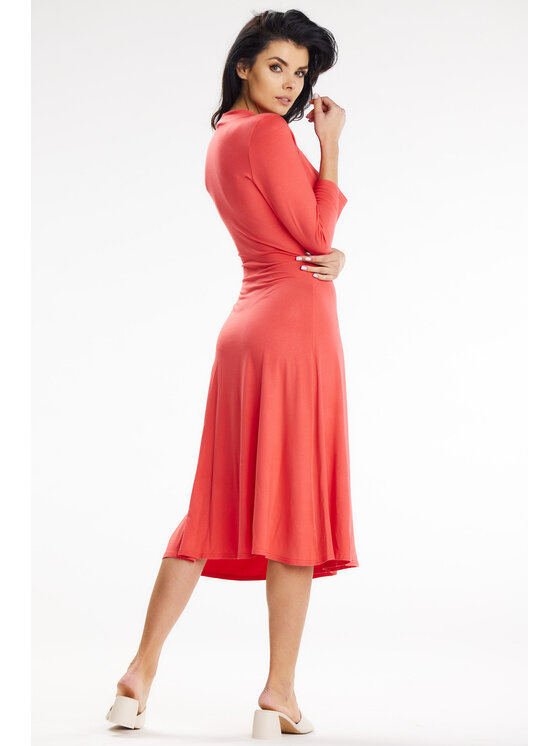 Awama Awama Sukienka letnia A653 Koralowy Basic Fit