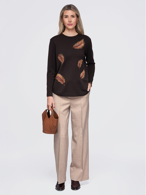 Ombre Ombre Sweter OW-SW-E0027 Brązowy Regular Fit