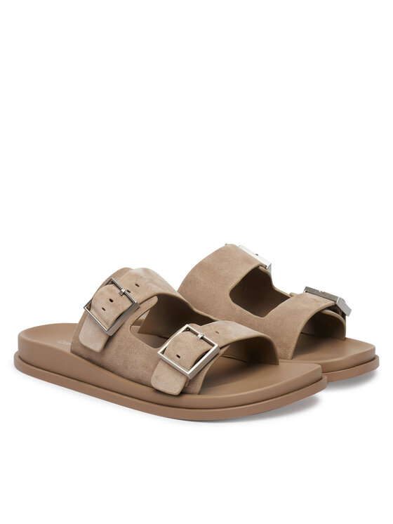 Calvin Klein Calvin Klein Klapki City Sandal Buckle Suede HW0HW03130 Beżowy