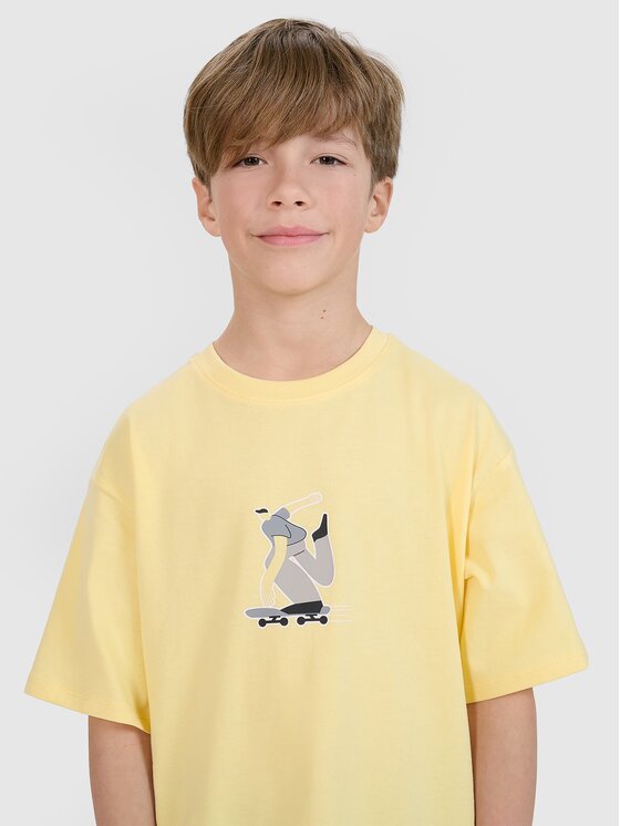 4F 4F T-Shirt 4FJRSS25TTSHM2641-73S Żółty Oversize