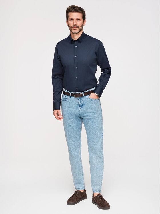 Ombre Ombre Koszula OM-SHOS-0211 Granatowy Slim Fit