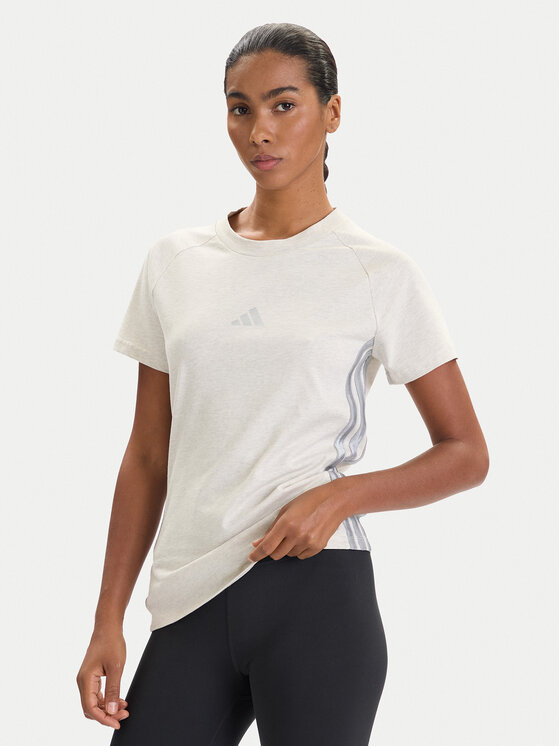 adidas adidas T-Shirt Holiday 3-Stripes JM1880 Beżowy Slim Fit