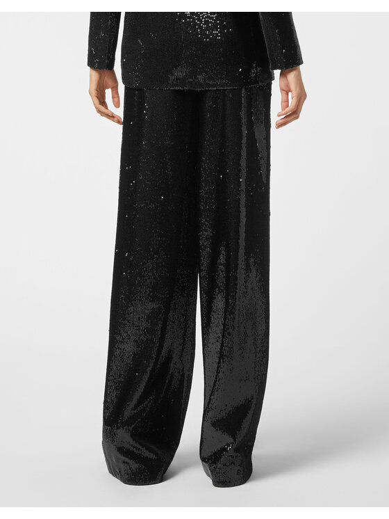 PHILIPP PLEIN PHILIPP PLEIN Kalhoty z materiálu 4273 Černá Flare Fit