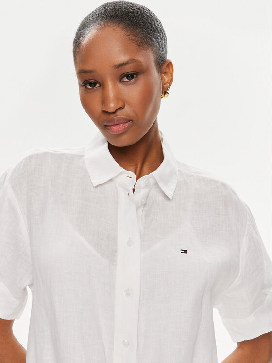 Tommy Hilfiger Tommy Hilfiger Rochie tip cămașă WW0WW41911 Alb Relaxed Fit
