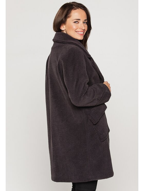 Perso Perso Zimní kabát oversize "MIŚ" Šedá Slim Fit