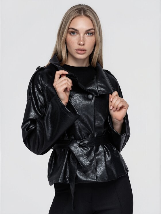 Ombre Ombre Płaszcz przejściowy OW-CT-E0041 Czarny Relaxed Fit