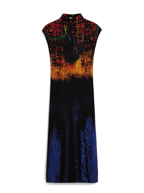 Desigual Desigual Koktejlové šaty Psicho Animal 26SWVK41 Farebná Slim Fit