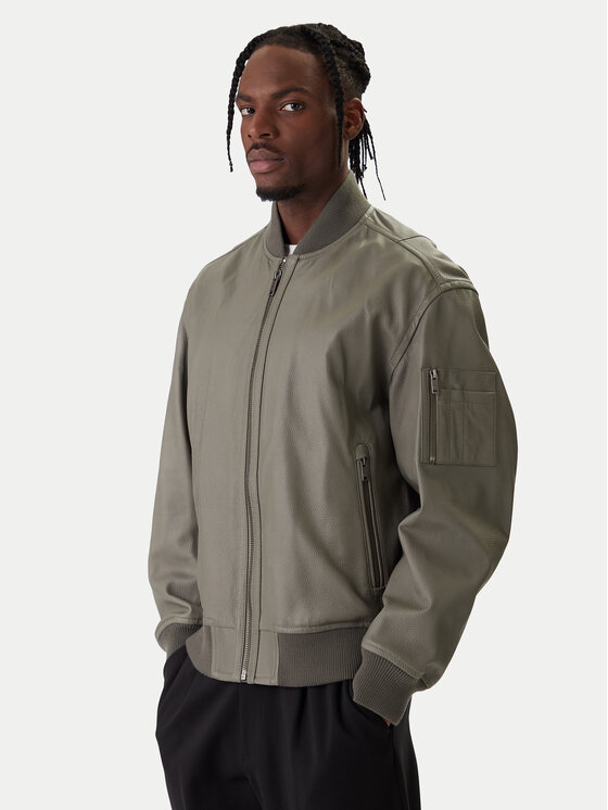 BOSS BOSS Kožená bunda Jakri 50552151 Šedá Regular Fit