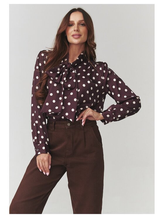Makadamia Makadamia Koszula C17 Bordowy Loose Fit