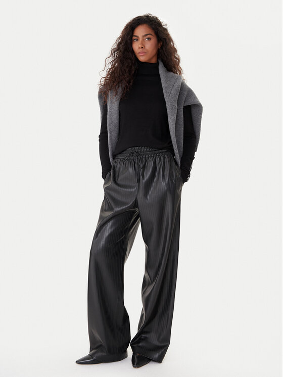 BOSS BOSS Ādas imitācijas bikses Talpina 50548123 Melns Relaxed Fit