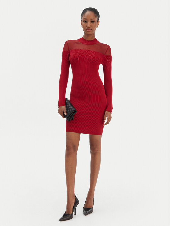 Guess Guess Sukienka dzianinowa W6RK98 Z2YJ2 Czerwony Slim Fit