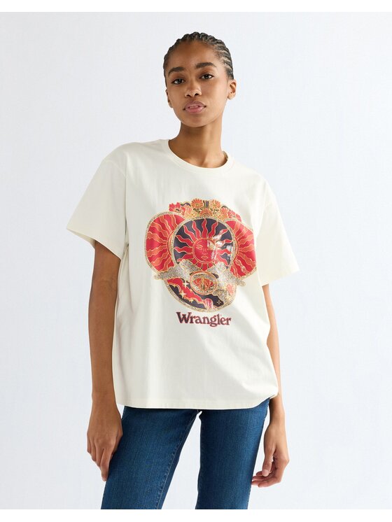 Wrangler Wrangler T-Shirt GIRLFRIEND TEE Biały Relaxed Fit