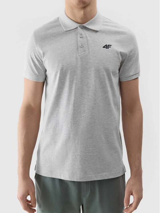 4F 4F Polo 4FWSS24 TPTSM129 27M CHŁODNY JASNY SZARY MELANŻ XL Grigio Regular Fit