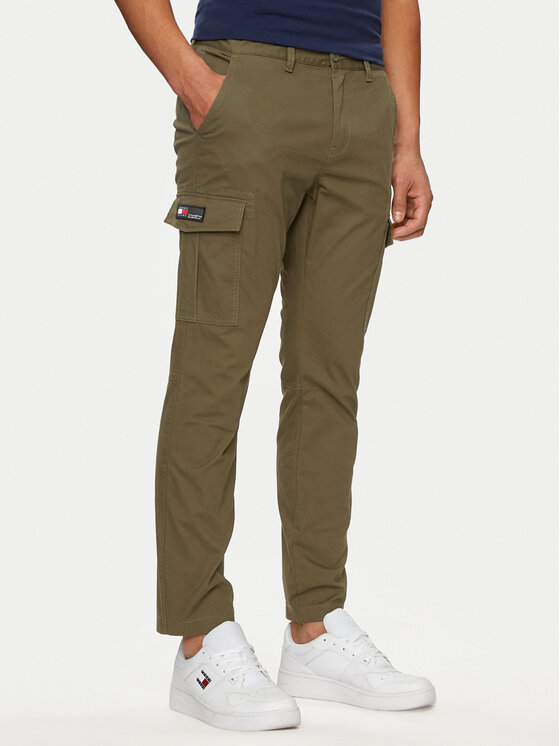 Tommy Jeans Bavlnené nohavice Austin DM0DM18940 Zelená Slim Fit