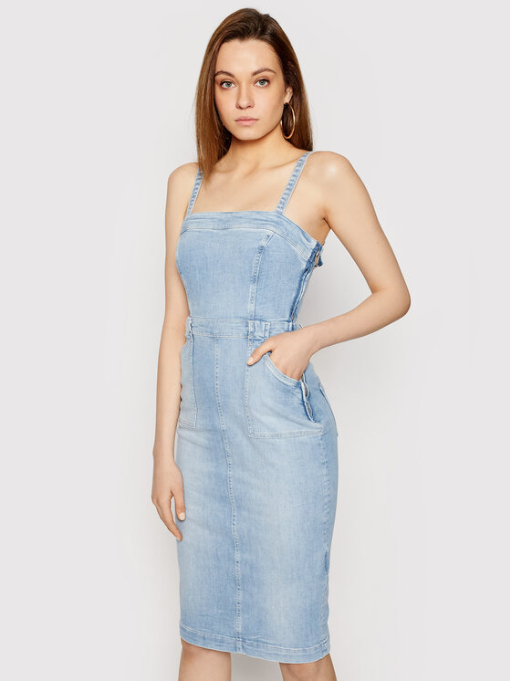 Guess Guess Džinsinė suknelė Foulard W1GK19 D3ZT7 Mėlyna Slim Fit