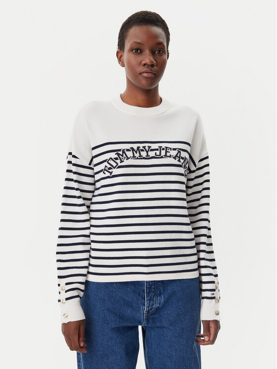 Damski Sweter Tommy Jeans, Rozmiar L, Écru, Varsity DW0DW20251
