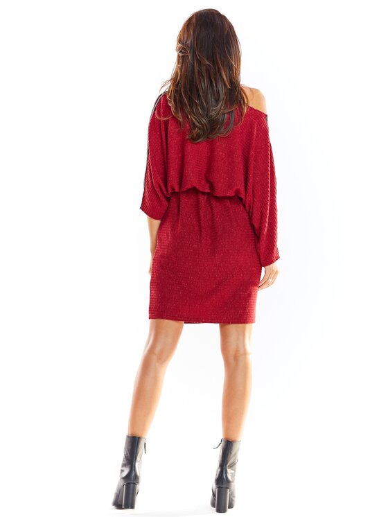 Awama Awama Sukienka dzianinowa A325 Bordowy Basic Fit