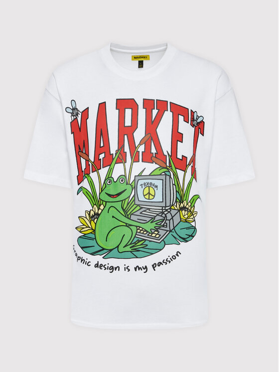 Market Market Тишърт Unisex SMILEY Passionate Frog 399001091 Бял Relaxed Fit