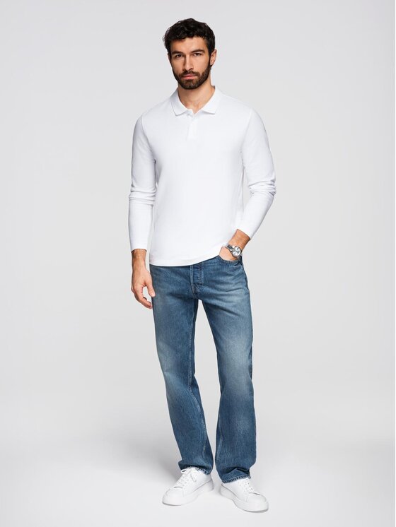 Ombre Ombre Longsleeve OM-POBL-0162 Biały Regular Fit