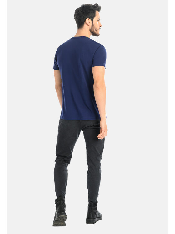 Teyli Teyli T-Shirt męski bawełniany Luca Niebieski Classic Fit