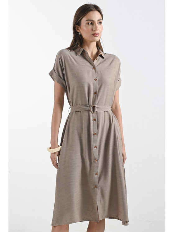 Femestage Femestage Košilové šaty Femestage ESSENTIAL LINE DRE2680-016 Hnědá Regular Fit