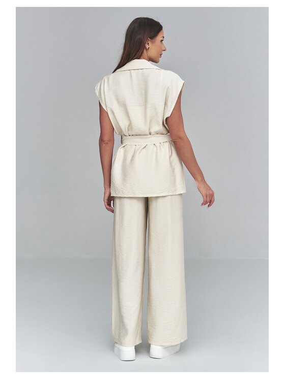 Makadamia Makadamia Komplet bluzka i spodnie C69 Beżowy Loose Fit