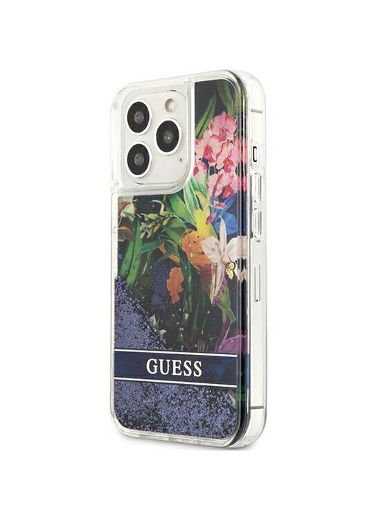 Guess Guess Etui na telefon Liquid Glitter Flower Niebieski