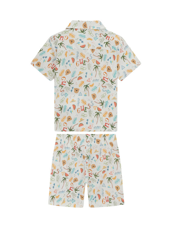 Guess Guess Komplekti kuuluvad särk ja riidest šortsid I6GG09 WO730 Kreemjas Regular Fit