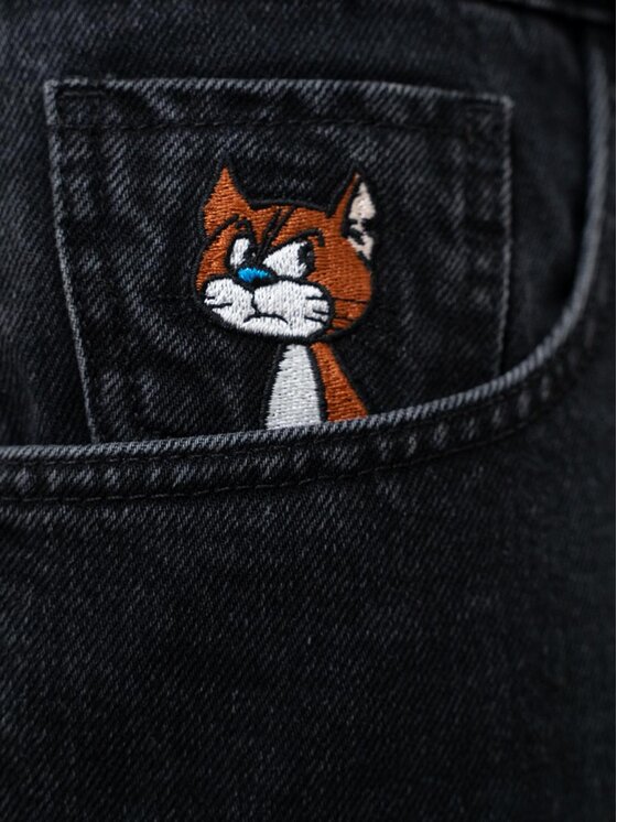 Smerfy Smerfy Jeansy Spodnie Jeansowe Baggy Męskie Czarne Smerfy Gargamel Pocket XXL Czarny Baggy Fit