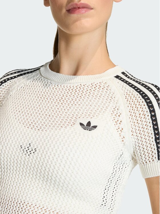 adidas adidas T-Shirt Knitted Crochet Cali KE0200 Biały Slim Fit