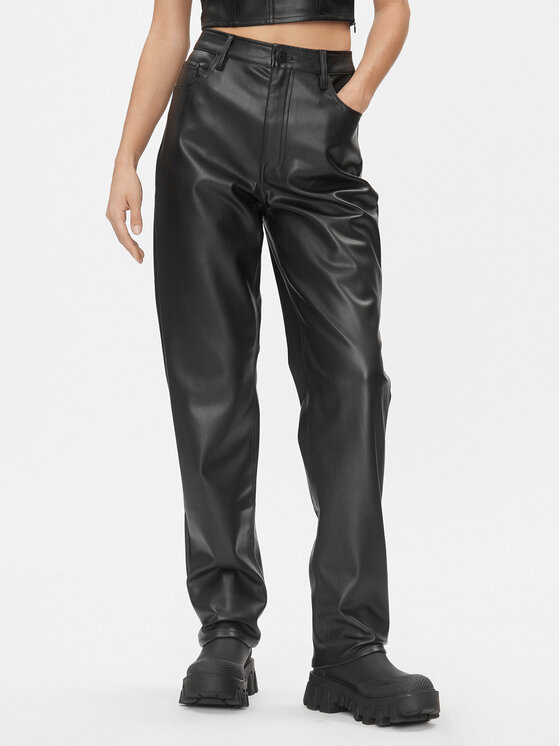 Tommy Jeans Pantaloni din imitație de piele Julie DW0DW16945 Negru Straight Fit