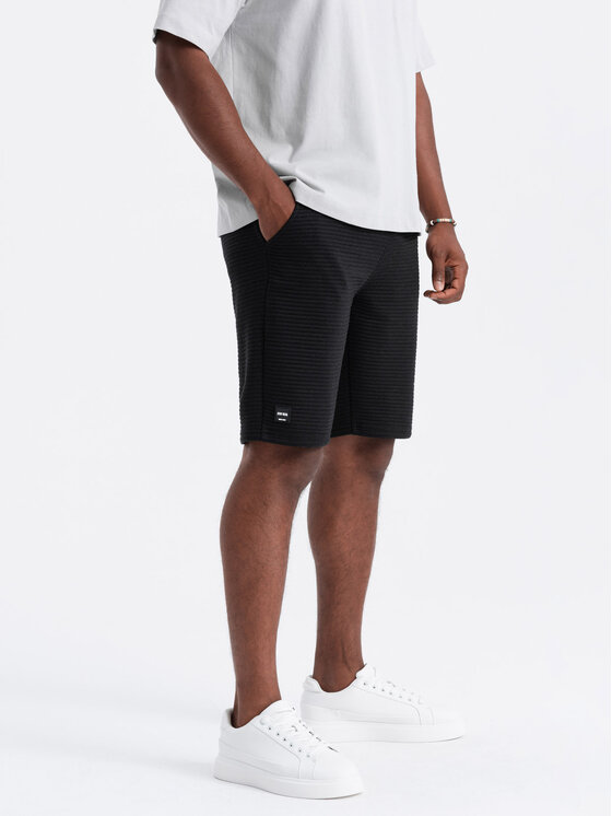 Ombre Ombre Šortky z materiálu OM-SRSK-0150 Černá Regular Fit