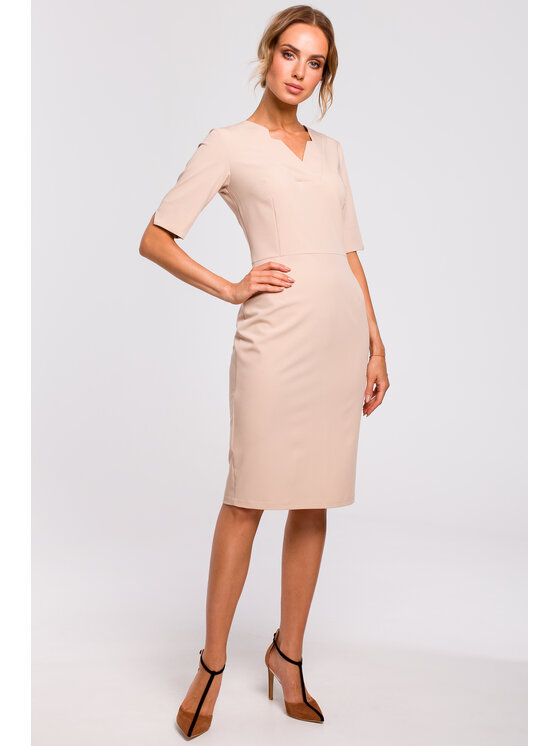 Made of Emotion Made of Emotion Koktejlové šaty M455 Béžová Classic Fit