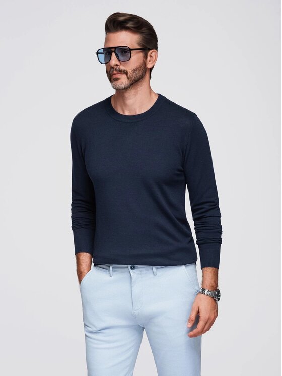 Ombre Ombre Sweter OM-SWSW-0183 Granatowy Regular Fit