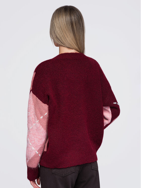 Ombre Ombre Sweter OW-SW-E0017 Bordowy Relaxed Fit