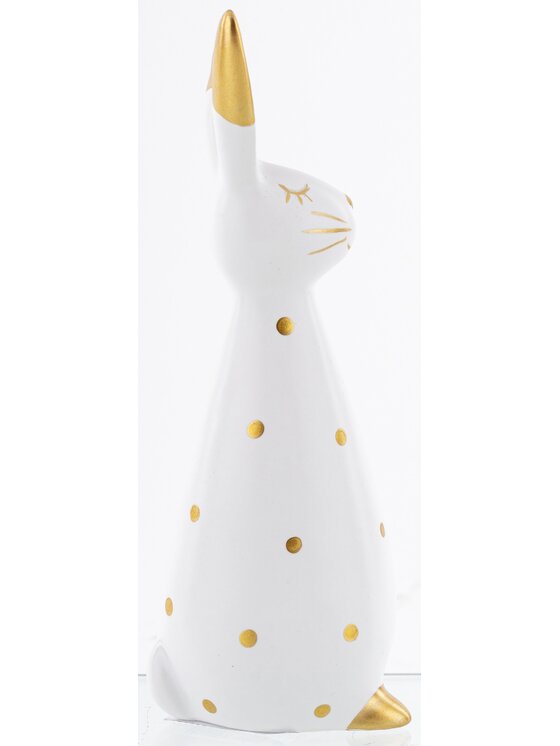 MIAhome MIAhome Figurka królik dolomitowy w złote kropki 19x6,5x7 cm Biały