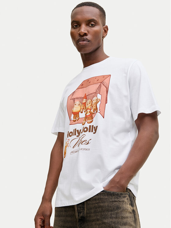 Jack & Jones Jack & Jones T-krekls Holiday Cartoon 12287550 Balts Relaxed Fit