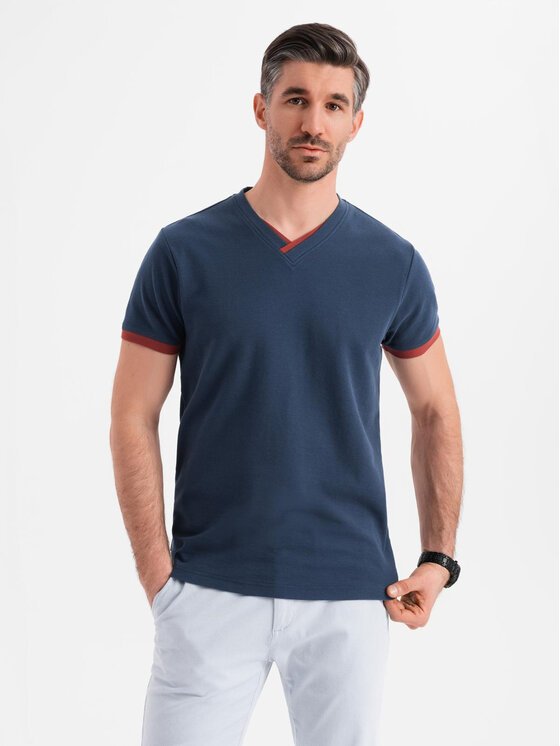 Ombre Ombre T-Shirt OM-TSCT-0198 Granatowy Regular Fit