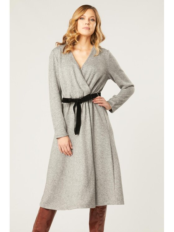 QUIOSQUE QUIOSQUE Každodenní šaty SWEATER WRAP DRESS Šedá Regular Fit