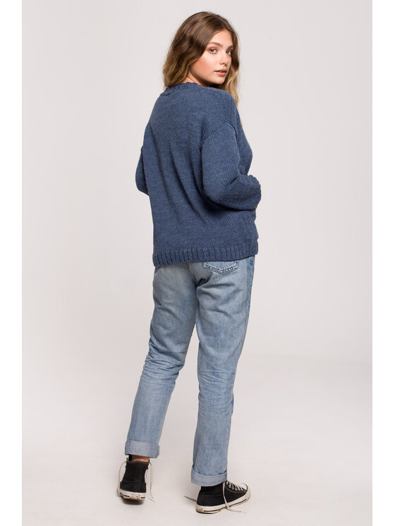 BeWear BeWear Sweter BK074 Niebieski Comfortable Fit